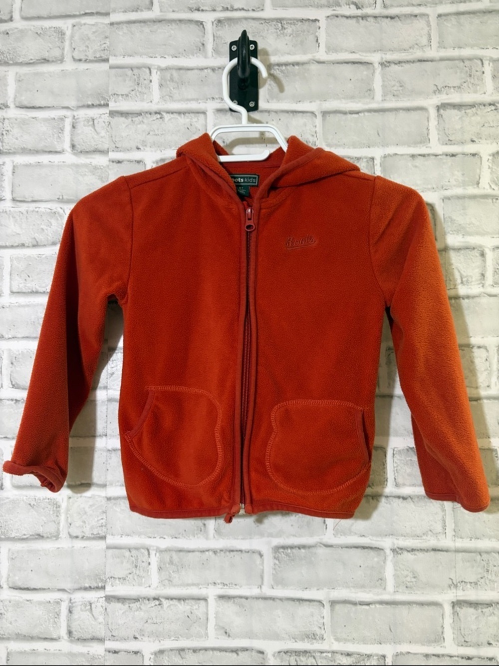 4/$20 Roots Kids Red-Orange Hooded Fleece Zip Jacket- size 5T
